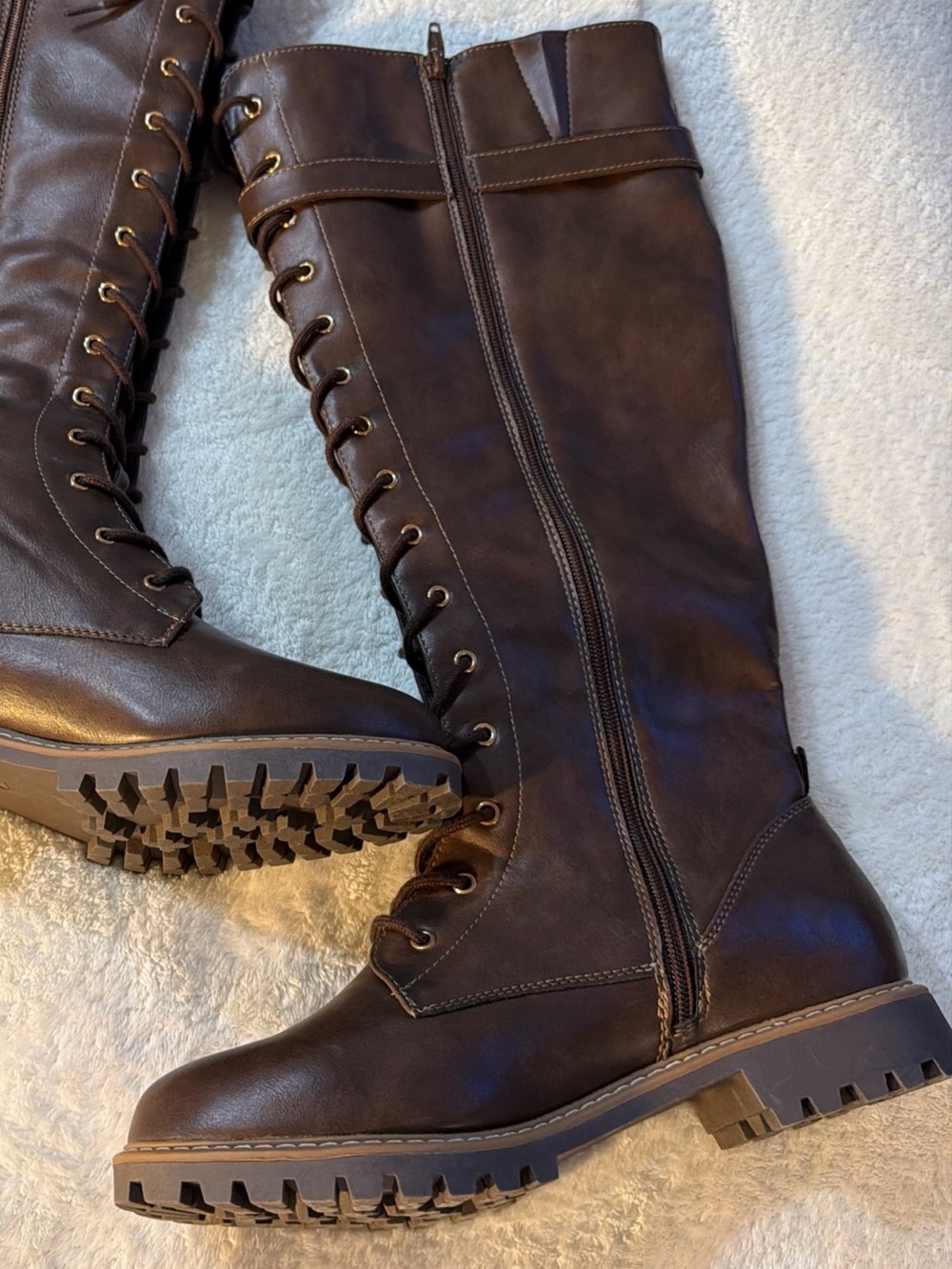 Women's Tall Lace-Up Combat Boots - Dark Brown 10w 16” calf
